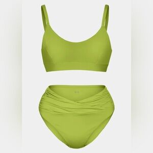 Knix Scoop Bikini Top & Ruched Bikini Bottom - Chartreuse Green Two Piece Swim